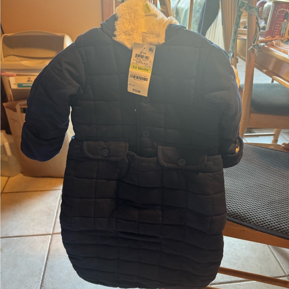 Rothschild Navy Blue Quilted Kids Coat with Cream Collar
